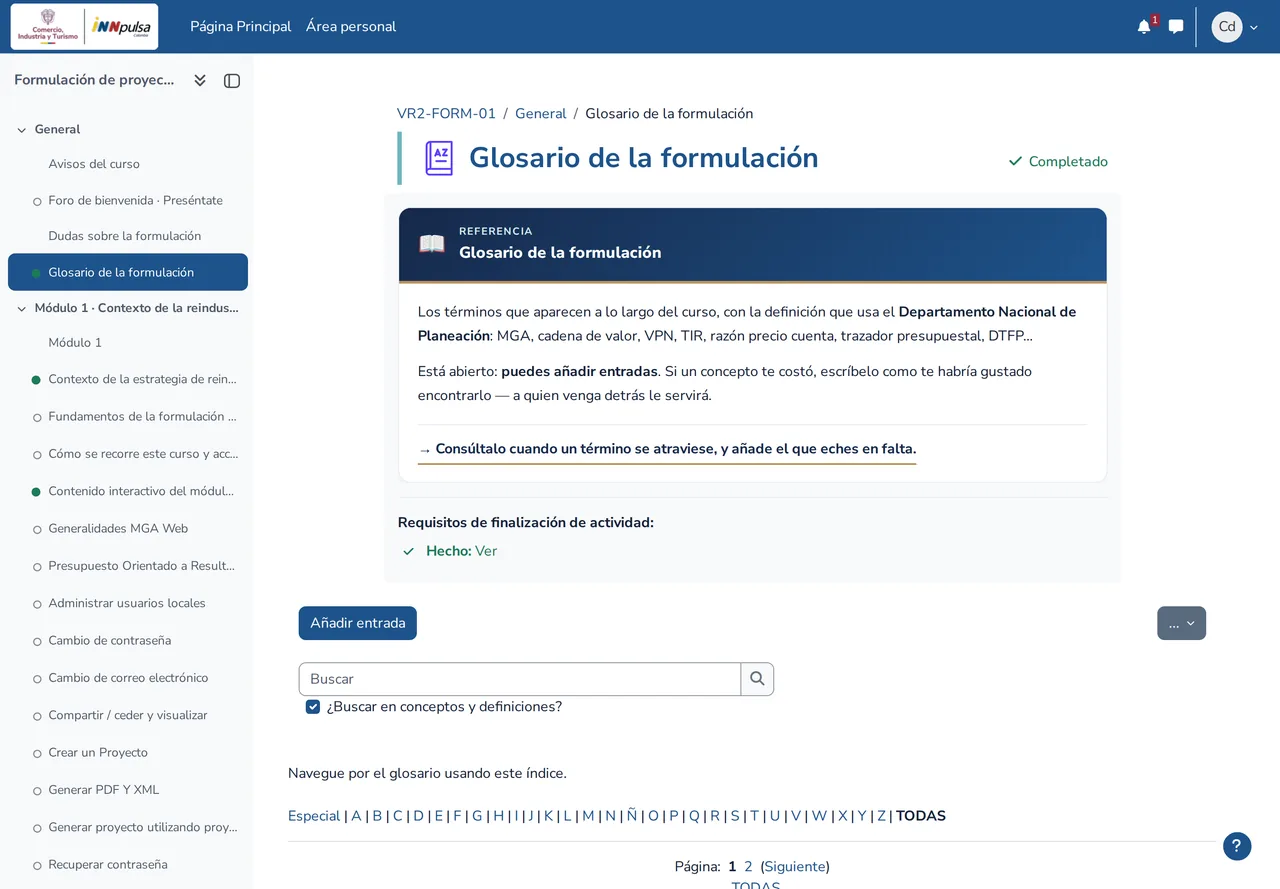 Glosario de la formulación