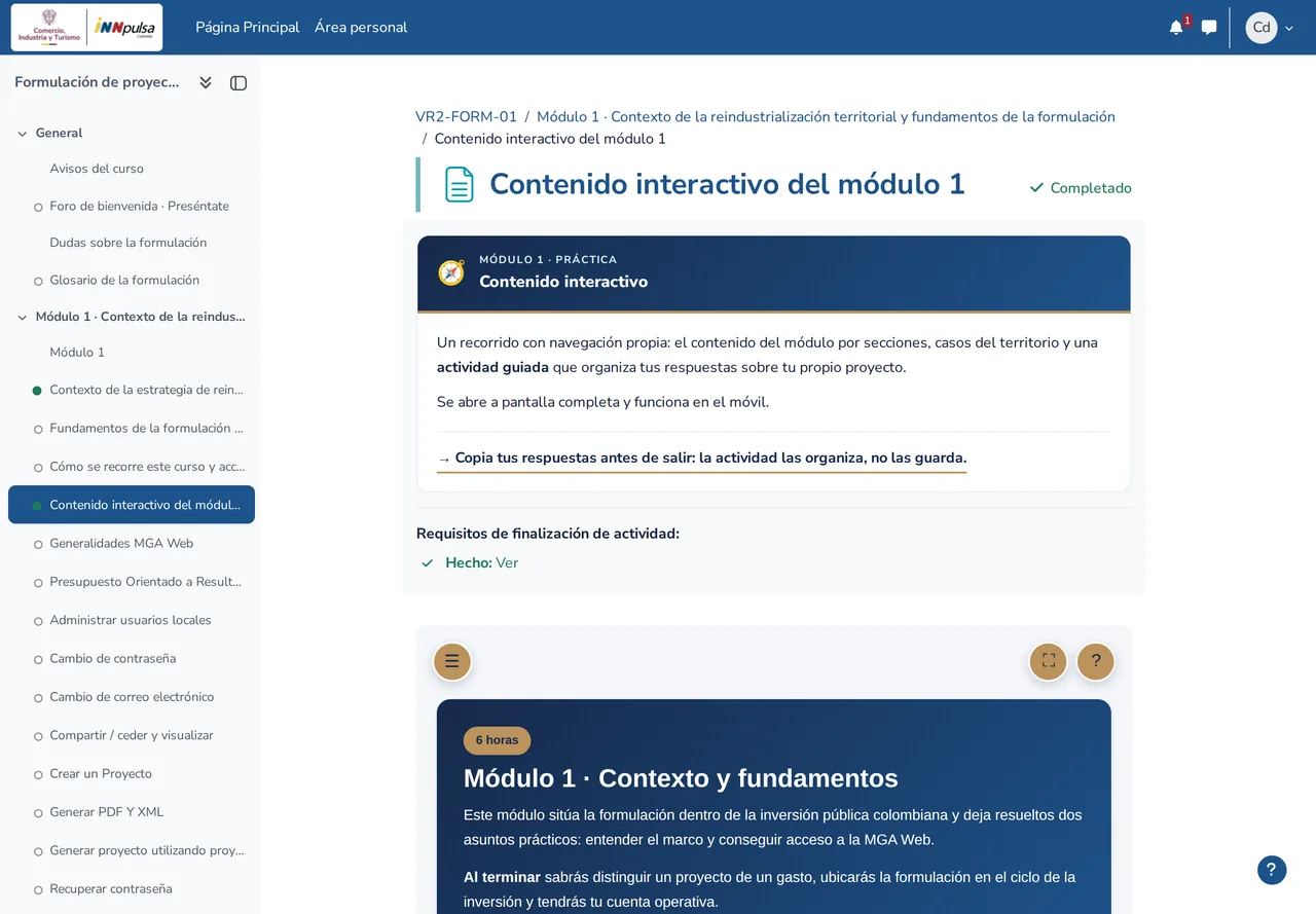 Contenido interactivo del módulo