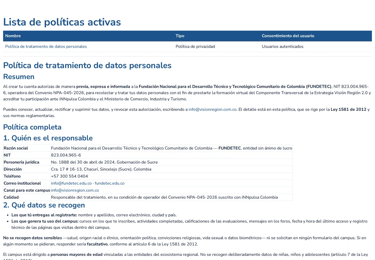 Política de datos, versión pública